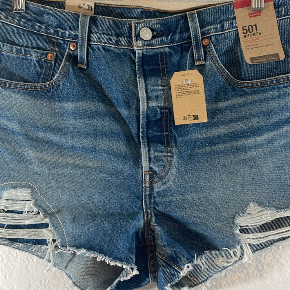 LEVI’S 501 High Rise Distressed Raw Hem Button Fly With Pockets Size 32 NEW - Picture 4 of 11